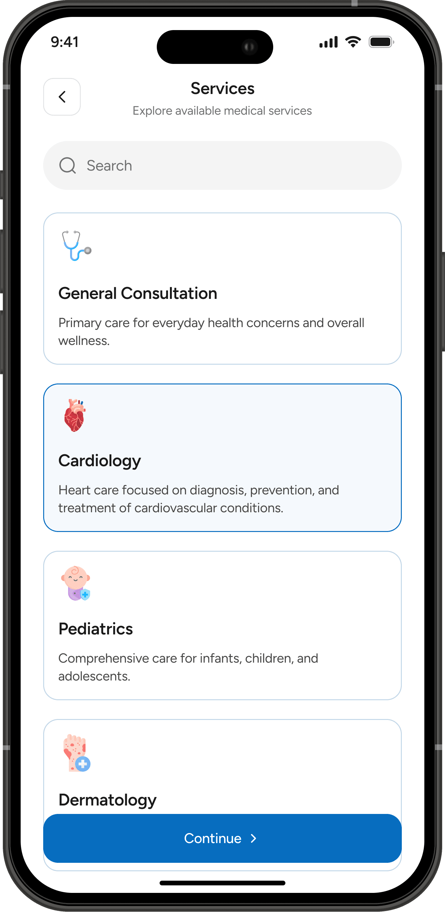The services screen in the e-upachar app